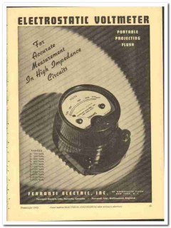 Ferranti Electric Inc 1943 vintage ad electrostatic voltmeter