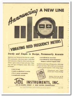 J-B-T Instruments Inc 1943 vintage electrical ad frequency meters