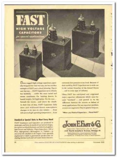 John E Fast Company 1943 vintage electrical ad high voltage capacitors