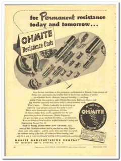 Ohmite Mfg Company 1943 vintage electrical ad resistance units