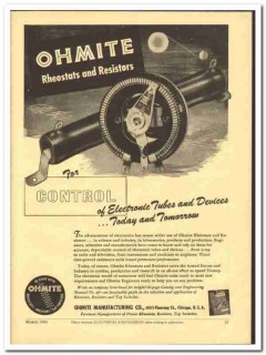 Ohmite Mfg Company 1943 vintage electrical ad rheostats resistors