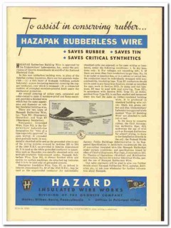 Okonite Company 1943 vintage electrical ad Hazapak rubberless wire