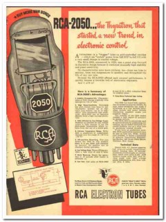 Radio Corp America 1943 vintage electrical ad RCA-2050 Thyratron tube