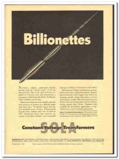 Sola Electric Company 1943 vintage ad transformer voltage billionettes