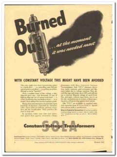 Sola Electric Company 1943 vintage ad constant voltage burned out