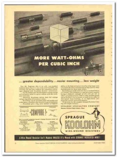 Sprague Specialties Company 1943 vintage electrical ad watt-ohms