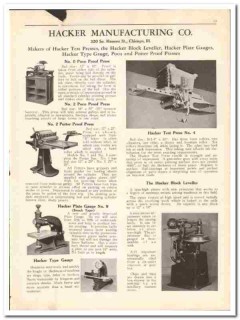 Hacker Mfg Company 1930 vintage printing catalog proof test press