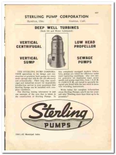 Sterling Pump Corp 1941 vintage municipal catalog turbine sump sewage Sterling Pump Corp 1941 vintage municipal catalog turbine sump sewage