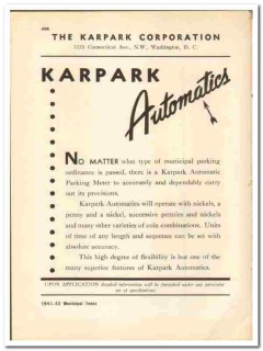 Karpark Corp 1941 vintage municipal catalog automatic parking meters Karpark Corp 1941 vintage municipal catalog automatic parking meters