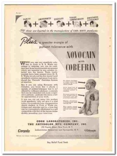 Cook Laboratories Inc 1938 vintage dental ad Novocain tolerance plus