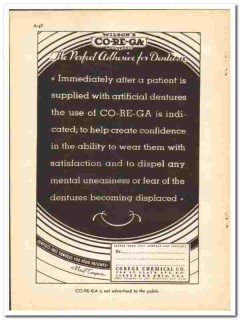 Corega Chemical Company 1938 vintage dental ad adhesive CO-RE-GA