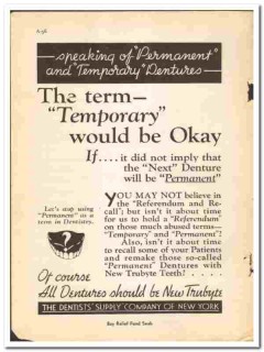 Dentists Supply Company NY 1938 vintage dental ad dentures temporary