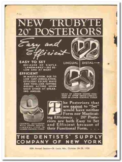 Dentists Supply Company NY 1938 vintage dental ad Trubyte posteriors