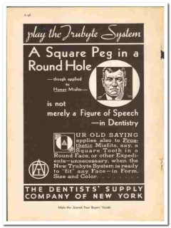 Dentists Supply Company NY 1938 vintage dental ad Trubyte square peg
