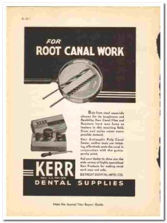 Detroit Dental Mfg Company 1938 vintage ad KERR root canal work