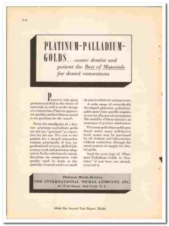 International Nickel Company 1938 vintage dental ad Platinum Palladium