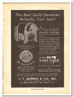 J F Jelenko Company 1938 vintage dental ad cast gold dentures