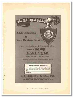 J F Jelenko Company 1938 vintage dental ad cast gold dentures nobility