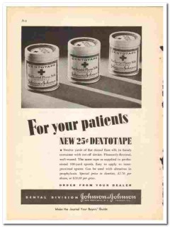 Johnson & Johnson 1938 vintage dental ad Dentotape flat floss silk