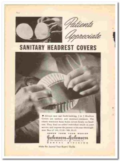 Johnson & Johnson 1938 vintage dental ad sanitary headrest covers