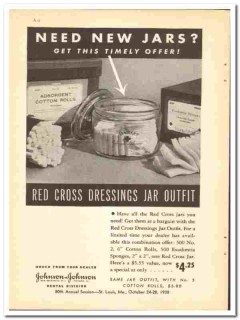 Johnson & Johnson 1938 vintage dental ad Red Cross dressing jar outfit