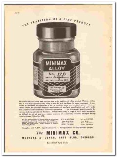Minimax Company 1938 vintage dental ad Alloy 187 tradition