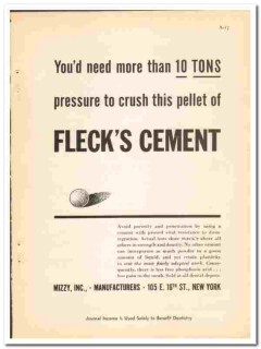 Mizzy Inc 1938 vintage dental ad Flecks Cement crush pellet
