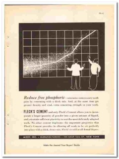 Mizzy Inc 1938 vintage dental ad Flecks Cement reduce phosphoric