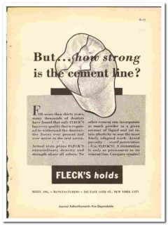 Mizzy Inc 1938 vintage dental ad Flecks Cement holds strong