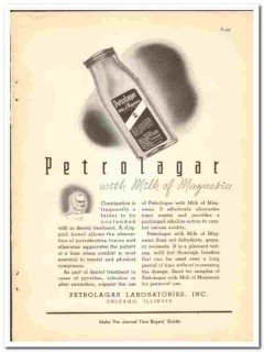 Petrolagar Laboratories Inc 1938 vintage dental ad bowel milk magnesia Petrolagar Laboratories Inc 1938 vintage dental ad bowel milk magnesia