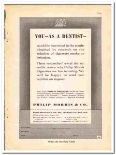 Philip Morris Company 1938 vintage dental ad smoke cigarettes dentist Philip Morris Company 1938 vintage dental ad smoke cigarettes dentist