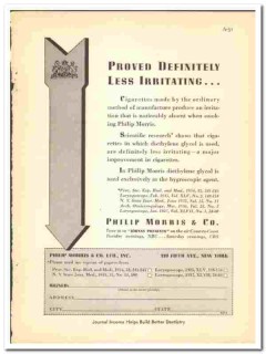 Philip Morris Company 1938 vintage dental ad cigarettes irritating Philip Morris Company 1938 vintage dental ad cigarettes irritating