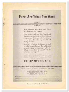 Philip Morris Company 1938 vintage dental ad smoke cigarettes facts Philip Morris Company 1938 vintage dental ad smoke cigarettes facts