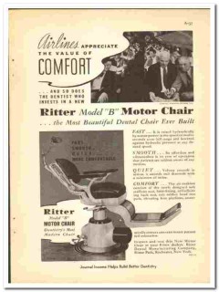 Ritter Dental Mfg Company 1938 vintage dental ad Motor Chair comfort