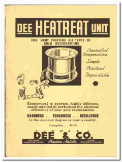 Thomas J Dee Company 1938 vintage dental ad gold Heatreat Unit