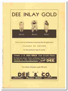 Thomas J Dee Company 1938 vintage dental ad inlay gold casting Thomas J Dee Company 1938 vintage dental ad inlay gold casting