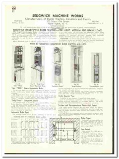 Sedgwick Machine Works 1942 vintage elevator catalog dumb waiter hoist Sedgwick Machine Works 1942 vintage elevator catalog dumb waiter hoist