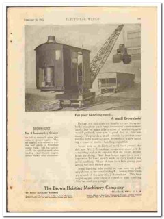 Brown Hoisting Machinery Company 1921 vintage electrical ad Brownhoist Brown Hoisting Machinery Company 1921 vintage electrical ad Brownhoist