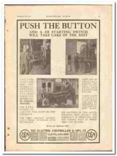 Electric Controlled Mfg Company 1921 vintage ad Push Button switch ZB