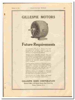 Gillespie Eden Corp 1921 vintage electrical ad motors requirements Gillespie Eden Corp 1921 vintage electrical ad motors requirements