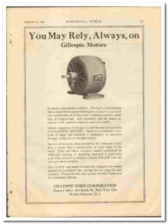 Gillespie Eden Corp 1921 vintage electrical ad motors rely Gillespie Eden Corp 1921 vintage electrical ad motors rely