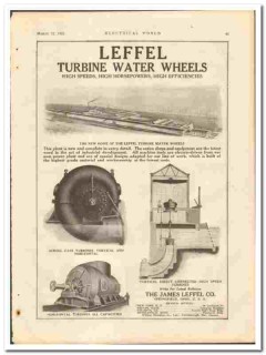 James Leffel Company 1921 vintage electrical ad Turbine Water Wheels