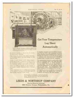 Leeds Northrup Company 1921 vintage electrical ad temperature logs