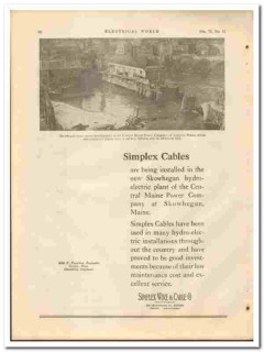 Simplex Wire Cable Company 1921 vintage electrical ad Skowhegan