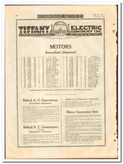 Tiffany Electric Company 1921 vintage ad motors belted generators sets