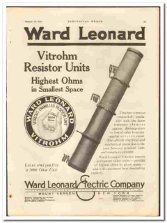 Ward Leonard Electric Company 1921 vintage ad Vitrohm Resistor Units