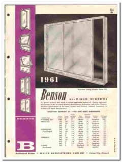 Benson Mfg Company 1961 vintage window catalog aluminum Benson Mfg Company 1961 vintage window catalog aluminum