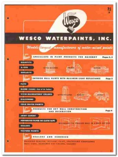 Wesco Waterpaints Inc 1949 vintage paint catalog water-mixed masonry Wesco Waterpaints Inc 1949 vintage paint catalog water-mixed masonry