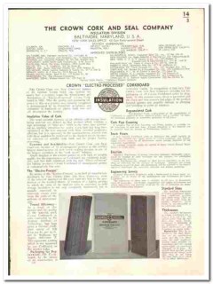 Crown Cork Seal Company 1939 vintage insulation catalog corkboard