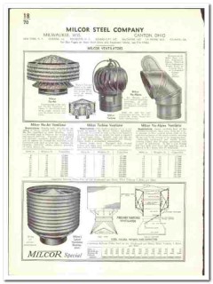 Milcor Steel Company 1939 vintage heating catalog roof ventilators Milcor Steel Company 1939 vintage heating catalog roof ventilators
